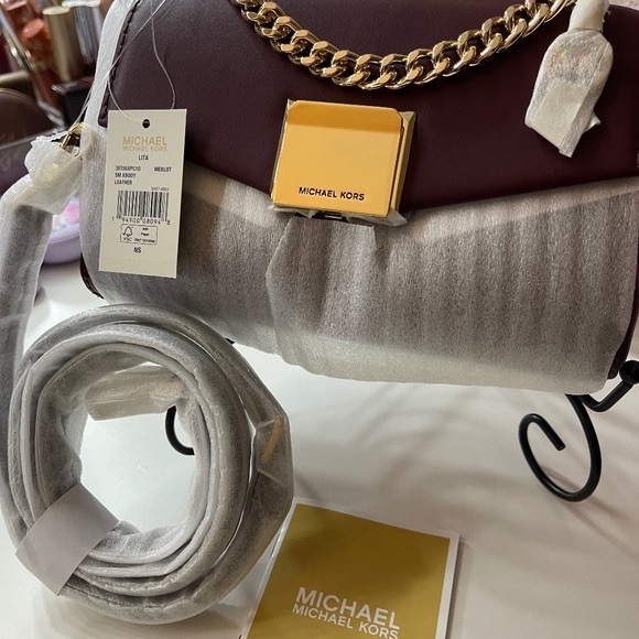 Michael Kors Handbags - MICHAEL KORS Lita Small Leather Crossbody merlot